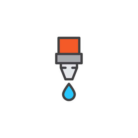 Fire hose with water drop filled outline icon, line vector sign, linear colorful pictogram isolated on white. Symbol, illustration. Pixel perfect vector graphicsのイラスト素材