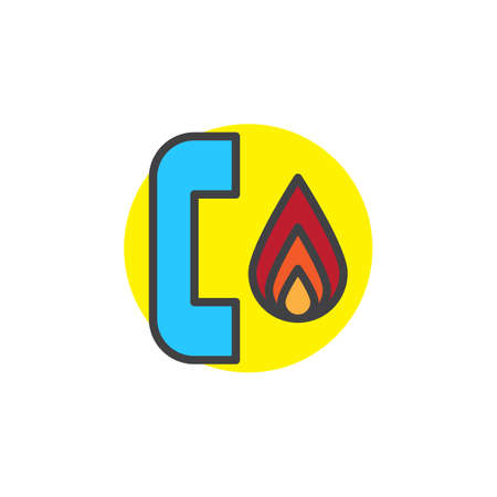 Emergency call filled outline icon, line vector sign, linear colorful pictogram isolated on white. Handset and flame symbol, illustration. Pixel perfect vector graphicsのイラスト素材