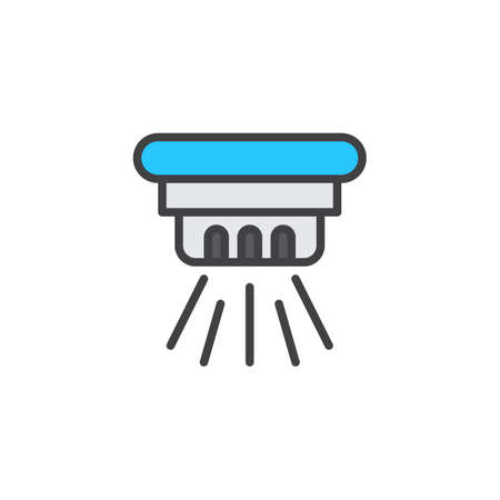 Ceiling fire extinguisher filled outline icon, line vector sign, linear colorful pictogram isolated on white. Fire sprinkler symbol, illustration. Pixel perfect vector graphicsのイラスト素材