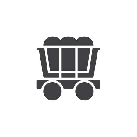 Coal mining cart icon vector, filled flat sign, solid pictogram isolated on white. Railway trolley symbol, logo illustration.のイラスト素材