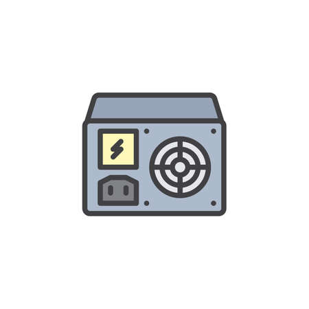 Power supply unit filled outline icon, line vector sign, linear colorful pictogram isolated on white. Symbol, logo illustration. Pixel perfect vector graphicsのイラスト素材