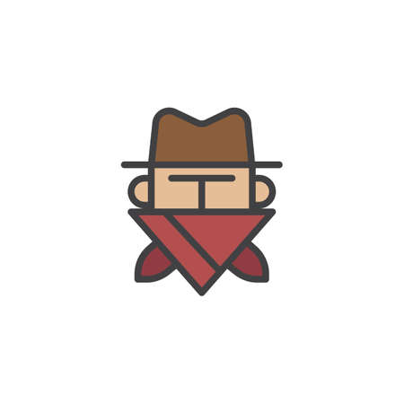Robber in mask filled outline icon, line vector sign, linear colorful pictogram isolated on white. Cowboy bandit in hat symbol, icon  illustration. Pixel perfect vector graphics.のイラスト素材
