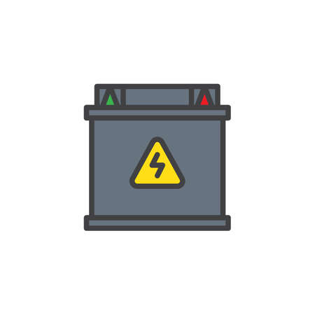 Battery energy power icon with green and red light indicator and power symbol.のイラスト素材
