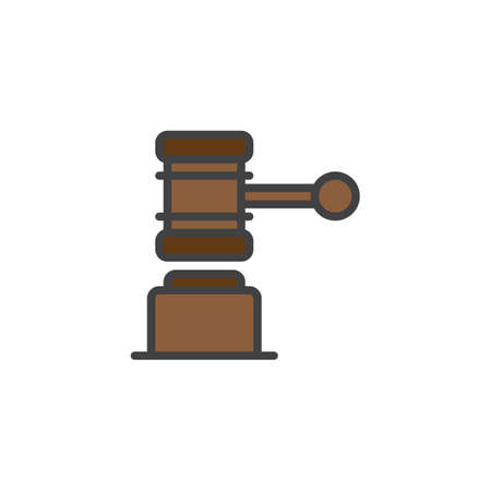 Judge gavel filled outline icon, line vector sign, linear colorful pictogram isolated on white. Law, auction symbol,  illustration. Pixel perfect vector graphicsのイラスト素材
