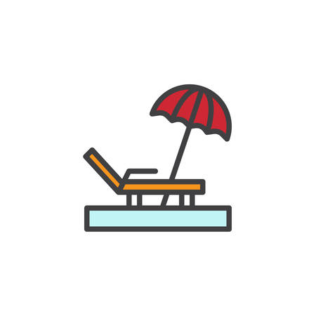 Parasol beach filled outline icon, line vector sign, linear colorful pictogram isolated on white. Chaise longue symbol, logo illustration. Pixel perfect vector graphicsのイラスト素材