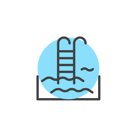 Swimming pool filled outline icon, line vector sign, linear colorful pictogram isolated on white. Basin symbol, logo illustration. Pixel perfect vector graphicsのイラスト素材
