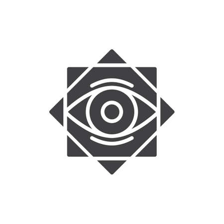 Eight pointed star with all seeing eye vector icon. filled flat sign for mobile concept and web design. Sacred geometry simple solid icon. Pixel perfect vector graphicsのイラスト素材