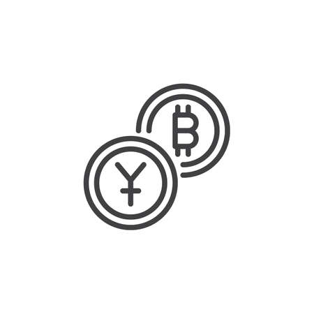 Yuan exchange to Bitcoin outline icon. linear style sign for mobile concept and web design. Crypto currency exchange simple line vector icon. Symbol, logo illustration. Pixel perfect vector graphicsのイラスト素材