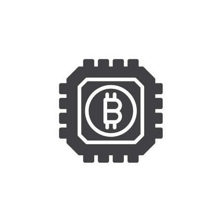 Bitcoin and asic chip vector icon. filled flat sign for mobile concept and web design. Cryptocurrency mining hardware simple solid icon. Symbol, logo illustration. Pixel perfect vector graphics.のイラスト素材