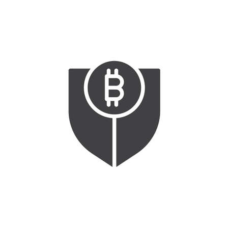 Shield with bitcoin vector icon. filled flat sign for mobile concept and web design. Digital cryptocurrency protection simple solid icon. Symbol, logo illustration. Pixel perfect vector graphics.のイラスト素材
