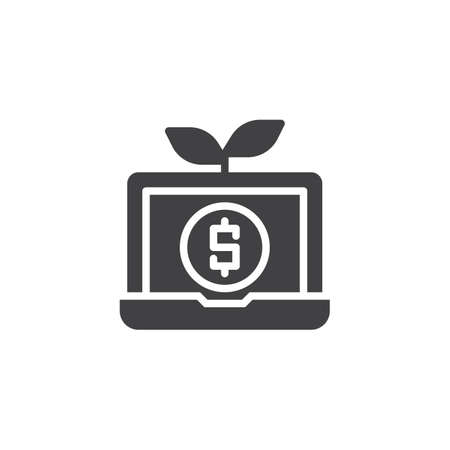 Laptop with growing money vector icon filled flat sign for mobile concept and web design.のイラスト素材