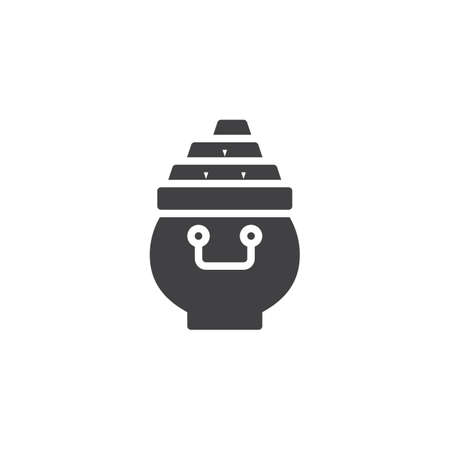 Gold pot vector icon. filled flat sign for mobile concept and web design. Jar of gold bars simple solid icon. Symbol, illustration. Pixel perfect vector graphicsのイラスト素材