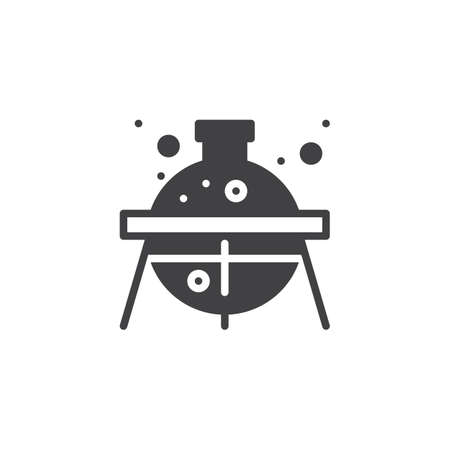 Laboratory flask with chemical fluid vector icon. filled flat sign for mobile concept and web design. Chemical experiment simple solid icon. Symbol, logo illustration.のイラスト素材