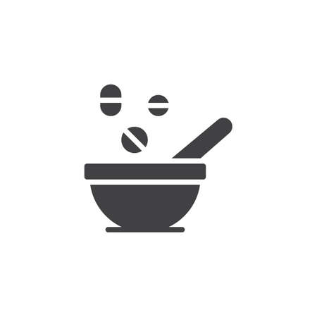 Drugs bowl vector icon. filled flat sign for mobile concept and web design. Mortar and pestle simple solid icon. Symbol, logo illustrationのイラスト素材