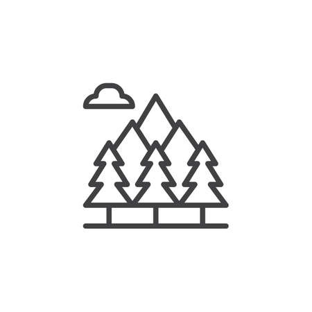 Reserve forest outline icon. linear style sign for mobile concept and web design. Trees and cloud simple line vector icon.のイラスト素材