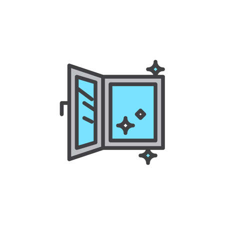 Open clean window filled outline icon, line vector sign, linear colorful pictogram isolated on white. Window cleaning symbol, logo illustration. Pixel perfect vector graphicsのイラスト素材
