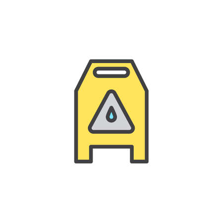 Slippery wet floor sign filled outline icon, line vector sign, linear colorful pictogram isolated on white. Warning cleaning symbol, logo illustration. Pixel perfect vector graphicsのイラスト素材