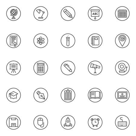 Education and knowledge outline icons set. linear style symbols collection, line signs pack. vector graphics.のイラスト素材