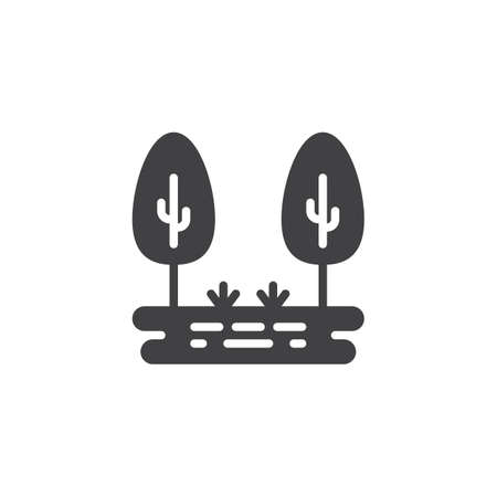 Trees and lake in park vector icon. filled flat sign for mobile concept and web design. Park with lake simple solid icon. Symbol, logo illustration. Pixel perfect vector graphicsのイラスト素材