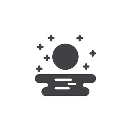 Night sea view with moon and stars vector icon. filled flat sign for mobile concept and web design. simple solid icon. Symbol, logo illustration. Pixel perfect vector graphicsのイラスト素材