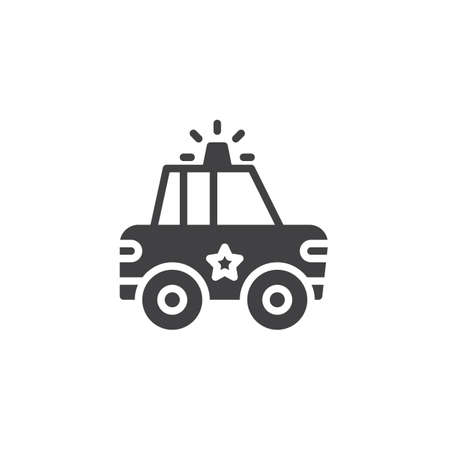 Police car vector icon. filled flat sign for mobile concept and web design. Sheriff car with police flasher light simple solid icon. Symbol, logo illustration. Pixel perfect vector graphicsのイラスト素材