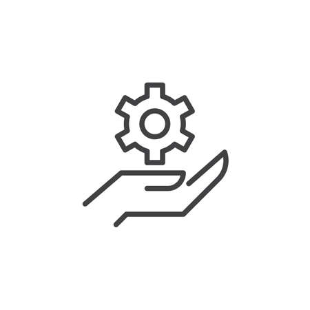 Gear in hand outline icon. linear style sign for mobile concept and web design.のイラスト素材