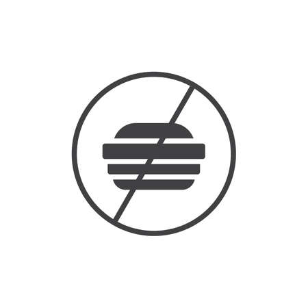 No fast food vector icon. Filled flat sign for mobile concept and web design. Prohibited hamburger simple solid icon. Symbol, logo illustration. Pixel perfect vector graphicsのイラスト素材