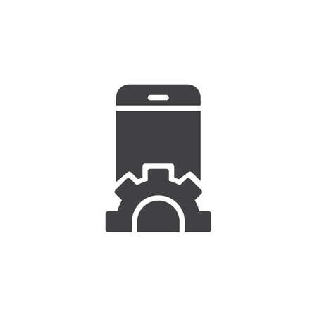 Mobile phone vector icon with a gear on a white backgroundのイラスト素材