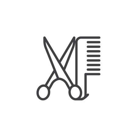 Comb and scissors outline icon. linear style sign for mobile concept and web design. Barber shop simple line vector icon. Symbol, logo illustration. Pixel perfect vector graphicsのイラスト素材