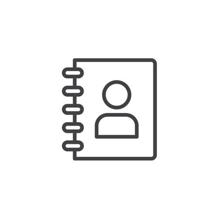 Notebook with person outline icon. linear style sign for mobile concept and web design. Address contact book simple line vector icon. Symbol, logo illustration. Pixel perfect vector graphicsのイラスト素材