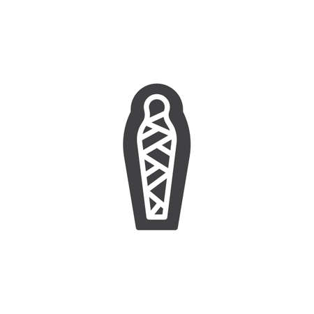 Mummy in sarcophagus in museum vector icon. filled flat sign for mobile concept and web design. Ancient mummy simple solid icon. Symbol, logo illustration. Pixel perfect vector graphicsのイラスト素材
