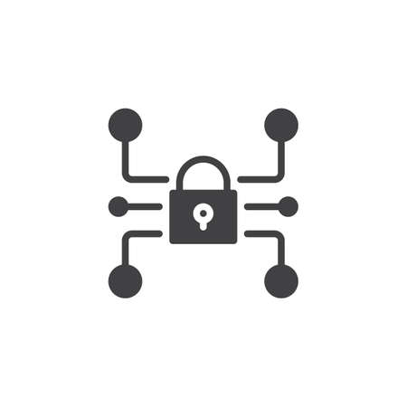 Cyber security vector icon. filled flat sign for mobile concept and web design. Lock media network data protection simple solid icon. Symbol, logo illustration. Pixel perfect vector graphicsのイラスト素材