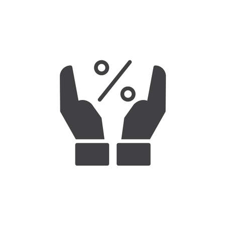 Discount percent with hands vector icon. filled flat sign for mobile concept and web design. Hand and percentage simple solid icon. Symbol, logo illustration. Pixel perfect vector graphicsのイラスト素材