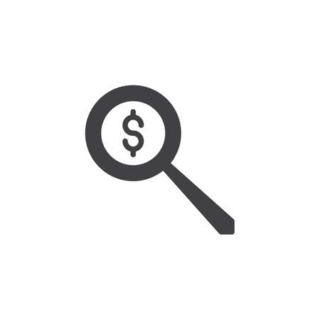 Search money vector icon. filled flat sign for mobile concept and web design. Magnifying glass and dollar simple solid icon. Symbol, logo illustration. Pixel perfect vector graphicsのイラスト素材
