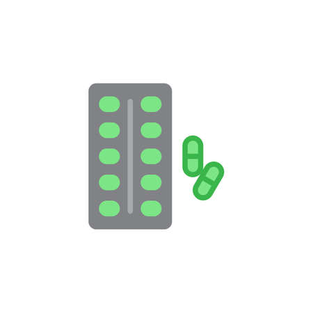 Blister pack and capsule flat icon, vector sign, colorful pictogram isolated on white. Medicine drug symbol, logo illustration. Flat style designのイラスト素材