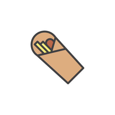 Shawarma filled outline icon, line vector sign, linear colorful pictogram isolated on white. Take away fast food symbol, logo illustration. Pixel perfect vector graphicsのイラスト素材