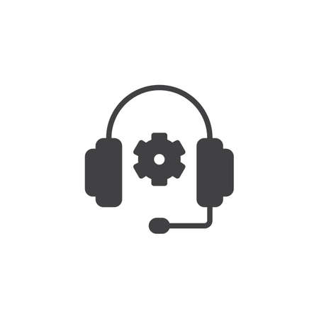 Headphones and gear vector icon. filled flat sign for mobile concept and web design. Operator Configuration Gear simple solid icon. Symbol, logo illustration. Pixel perfect vector graphicsのイラスト素材
