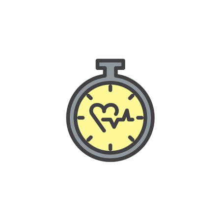 Heart Timer filled outline icon, line vector sign, linear colorful pictogram isolated on white....