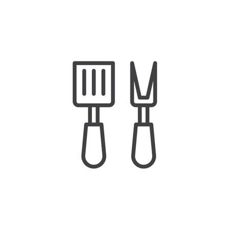 Kitchen spatula and fork outline icon. linear style sign for mobile concept and web design. Kitchen appliances simple line vector icon. Symbol, logo illustration. Pixel perfect vector graphicsのイラスト素材