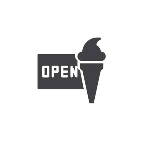 Open ice cream shop vector icon. filled flat sign for mobile concept and web design. Waffle cone ice cream shop open simple solid icon. Symbol, logo illustration. Pixel perfect vector graphicsのイラスト素材