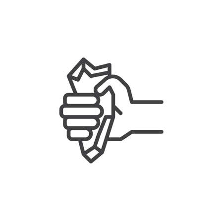 Hand with stone axe outline icon. linear style sign for mobile concept and web design. Stone age weapon tool simple line vector icon. Symbol, logo illustration. Pixel perfect vector graphicsのイラスト素材