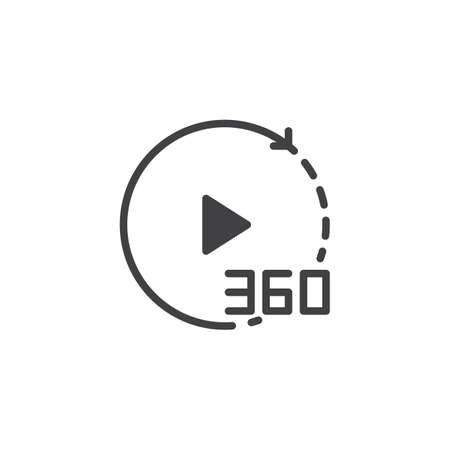 360 degrees video vector icon. filled flat sign for mobile concept and web design. Play button with rotate arrow simple solid icon. Symbol, logo illustration. Pixel perfect vector graphicsのイラスト素材