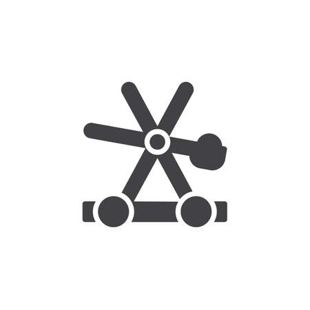 Medieval wooden catapult vector icon. filled flat sign for mobile concept and web design. Catapult shooting stones simple solid icon. Symbol, logo illustration. Pixel perfect vector graphicsのイラスト素材