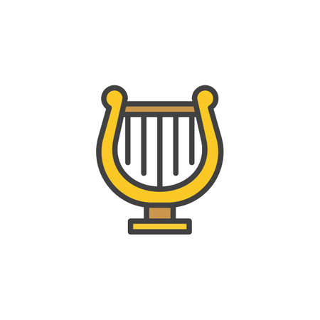 Harp filled outline icon, line vector sign, linear colorful pictogram isolated on white. Lyre symbol, logo illustration. Pixel perfect vector graphicsのイラスト素材