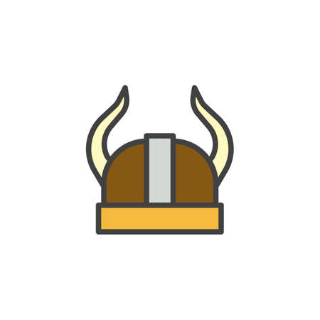 Viking helmet filled outline icon, line vector sign, linear colorful pictogram isolated on white. Helmet with horns symbol, logo illustration. Pixel perfect vector graphicsのイラスト素材