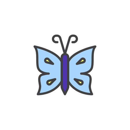 Tropical butterfly filled outline icon, line vector sign, linear colorful pictogram isolated on white. Butterfly with antenna symbol, logo illustration. Pixel perfect vector graphicsのイラスト素材