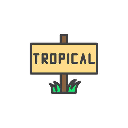 Tropical sign filled outline icon, line vector sign, linear colorful pictogram isolated on white. Tropical zone signboard symbol, logo illustration. Pixel perfect vector graphicsのイラスト素材