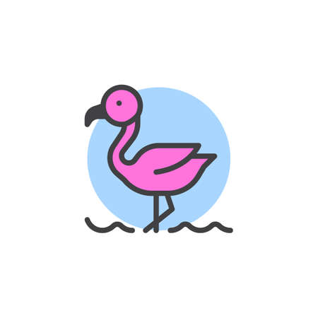 Flamingo on the beach filled outline icon, line vector sign, linear colorful pictogram isolated on white. Tropical flamingo bird symbol, logo illustration. Pixel perfect vector graphicsのイラスト素材