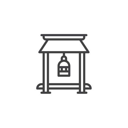 Japanese Temple outline icon. linear style sign for mobile concept and web design. Asian temple with lantern simple line vector icon. Symbol, logo illustration. Pixel perfect vector graphicsのイラスト素材