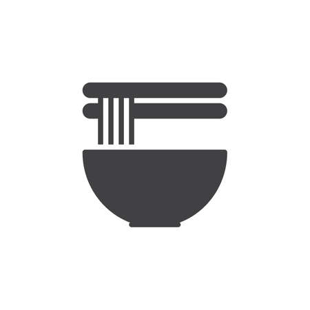 Noodles bowl vector icon. filled flat sign for mobile concept and web design. noodle soup in chinese bowl and chopsticks simple solid icon. Symbol, logo illustration. Pixel perfect vector graphicsのイラスト素材